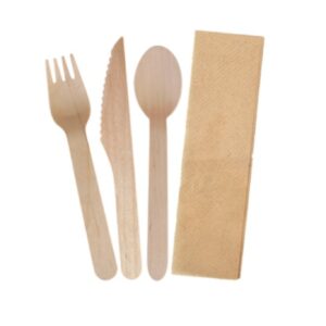 WOODEN KNIFE FORK NAPKIN SET CUTLERY (400)